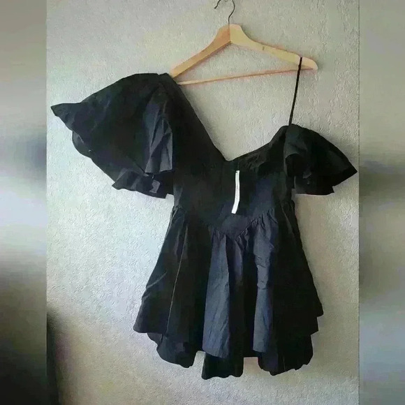 ASOS LUXE one shoulder cotton dress/corset detail & ruffles in black Size 6 - Picture 4 of 5